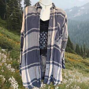 Free people oversized plaid button flannel shirt